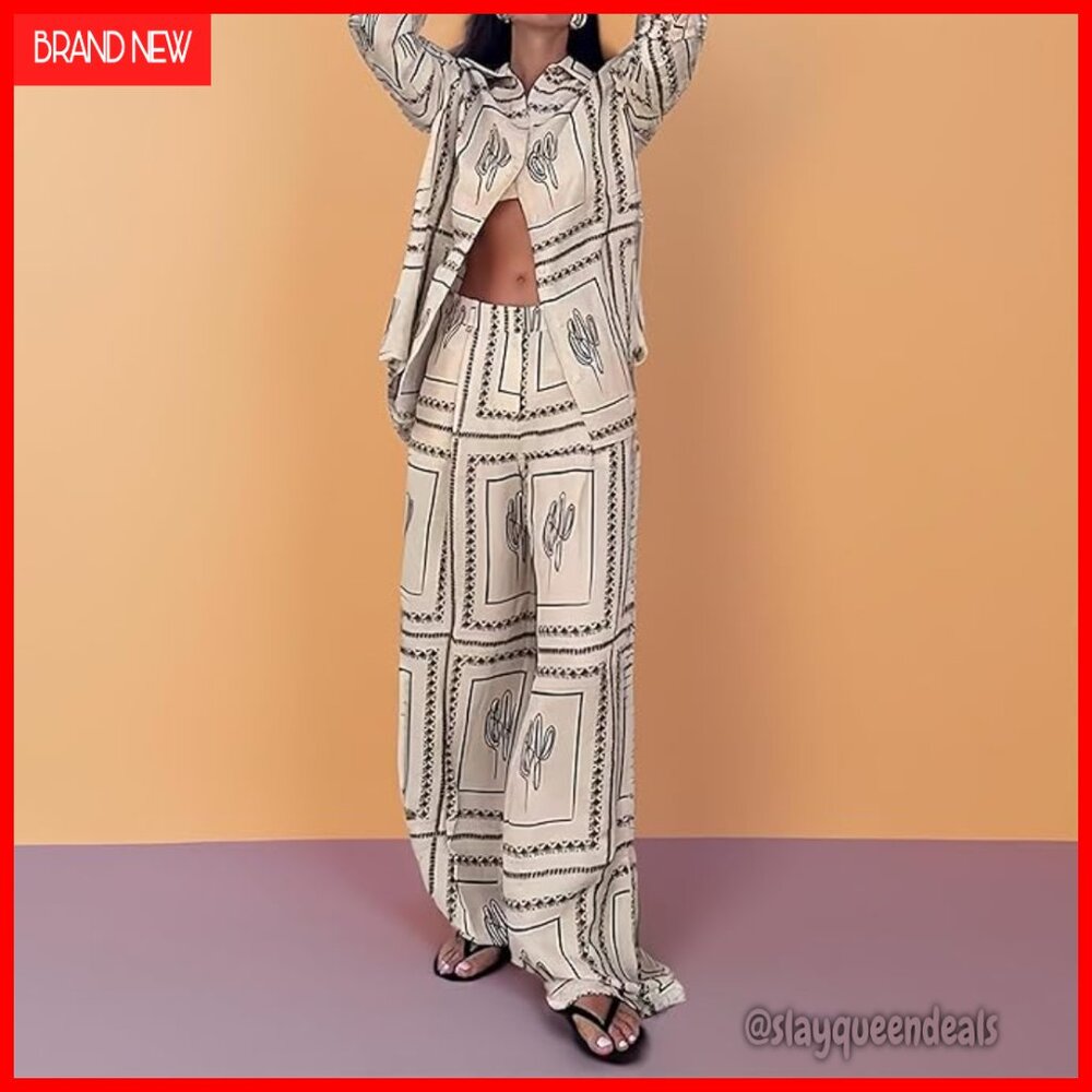 Soft Polyester Pajama Set With Button Top Drawstr… - image 2